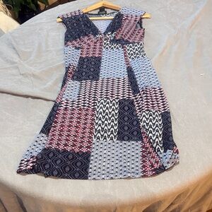 Enfocus Studio Geometric Patchwork Mini Dress - Navy, Burgundy, White